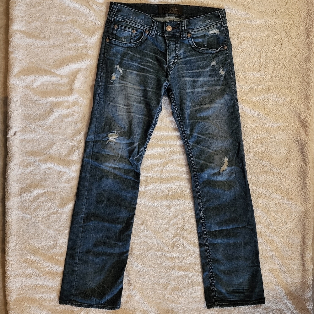 Silver Jeans. Men's. 1921 Western Glove Works. Size 32/34. Straight cut.